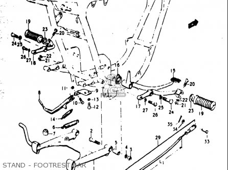 STAND - FOOTREST BAR - T500 1971 1972 1973 1974 1975 (R) (J) (K) (L) (M) USA (E03)