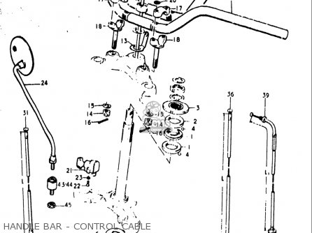 HANDLE BAR - CONTROL CABLE - T500 1971 1972 1973 1974 1975 (R) (J) (K) (L) (M) USA (E03)