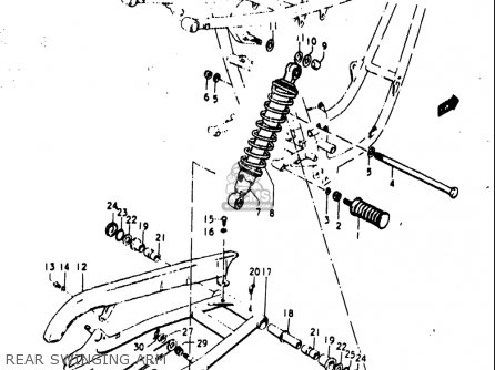 REAR SWINGING ARM - T500 1971 1972 1973 1974 1975 (R) (J) (K) (L) (M) USA (E03)