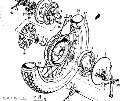 REAR WHEEL - T500 1971 1972 1973 1974 1975 (R) (J) (K) (L) (M) USA (E03)