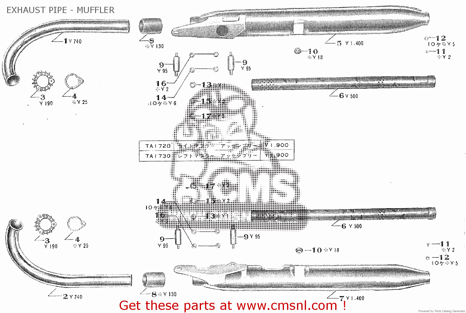 EXHAUST PIPE - MUFFLER TA250 TWIN ACE 1960