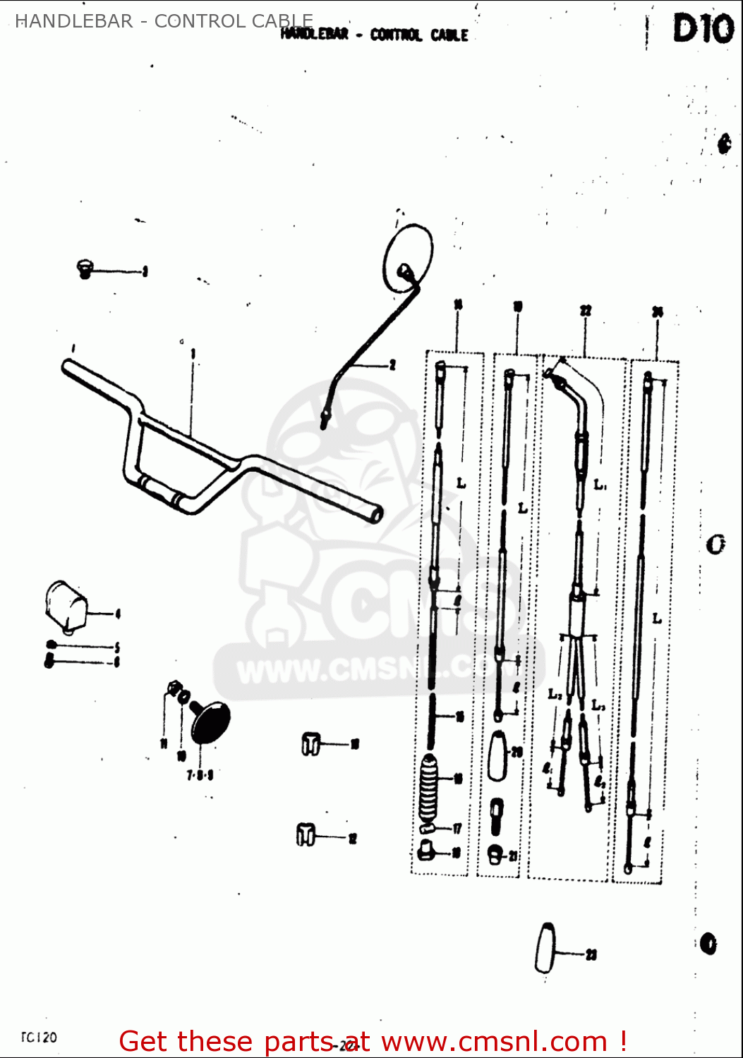 HANDLEBAR - CONTROL CABLE TC120 1971 (R) USA (E03)