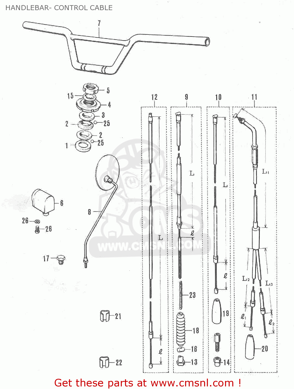 HANDLEBAR- CONTROL CABLE TC120 CAT 1969 GENERAL EXPORT (E01) MPH