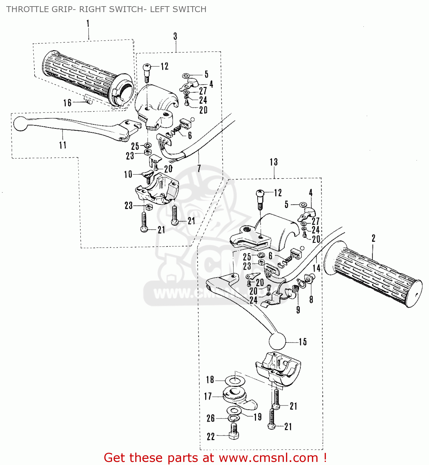 THROTTLE GRIP- RIGHT SWITCH- LEFT SWITCH TC120 CAT 1969 GENERAL EXPORT (E01) MPH