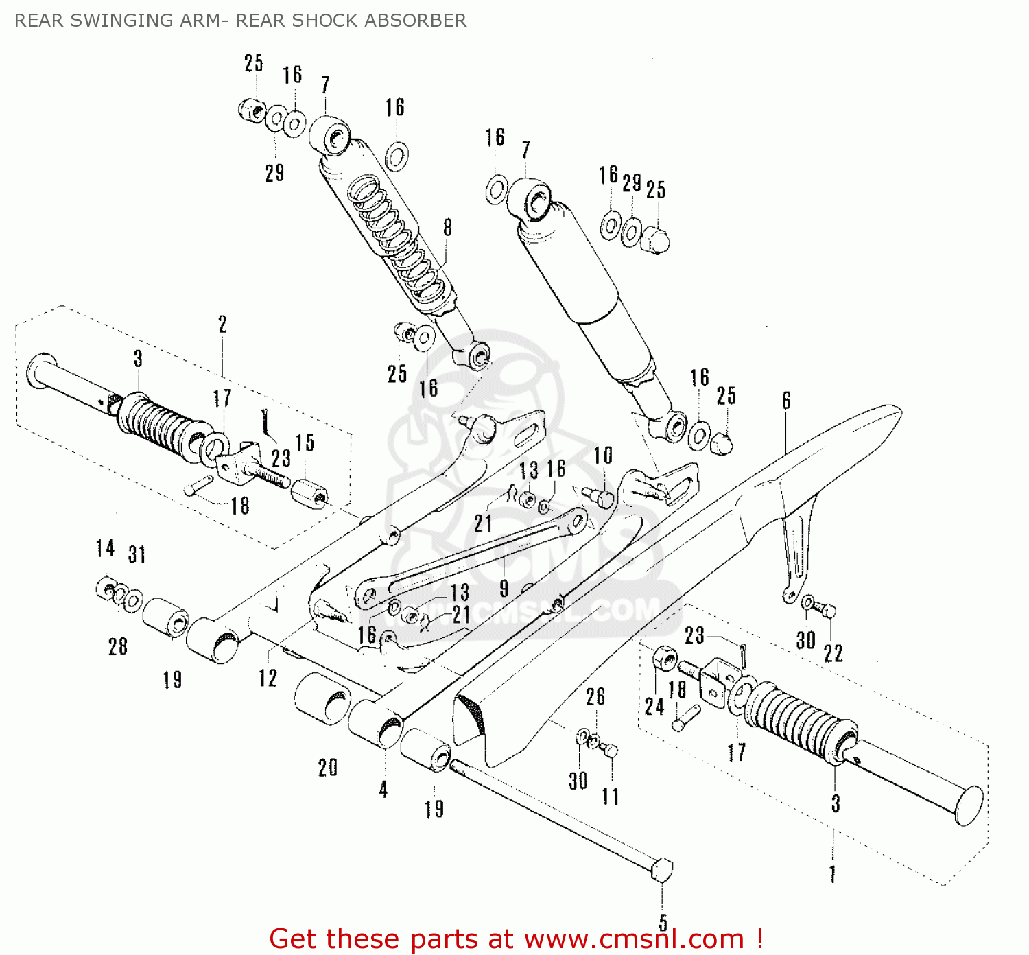 REAR SWINGING ARM- REAR SHOCK ABSORBER TC120 CAT 1969 GENERAL EXPORT (E01) MPH