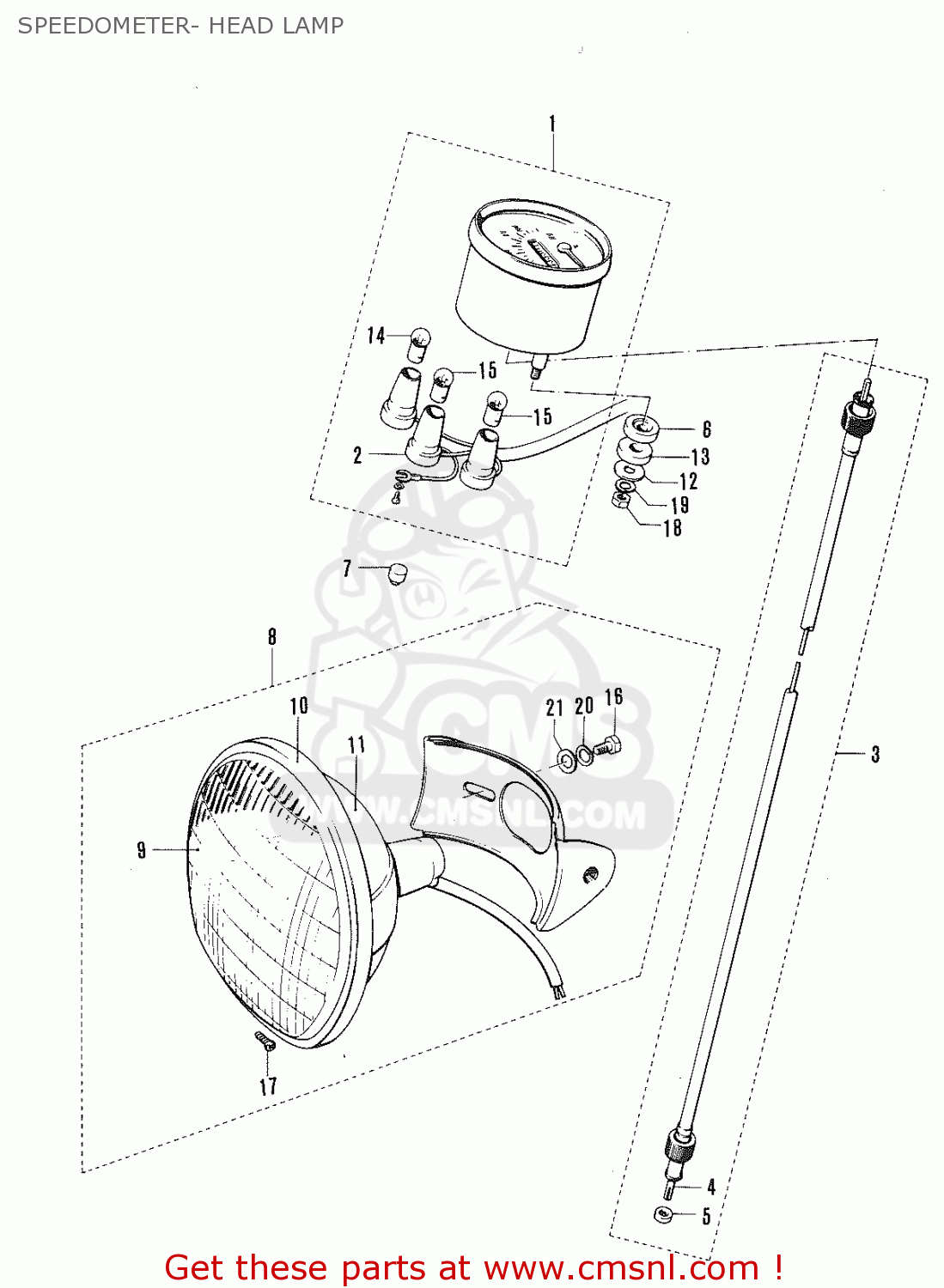 SPEEDOMETER- HEAD LAMP TC120 CAT 1969 GENERAL EXPORT (E01) MPH