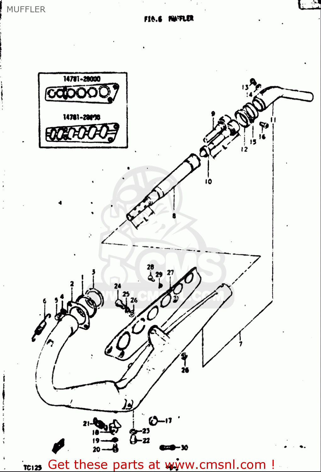 MUFFLER TC125 1972 1973 1974 1975 (J) (K) (L) (M) USA (E03)
