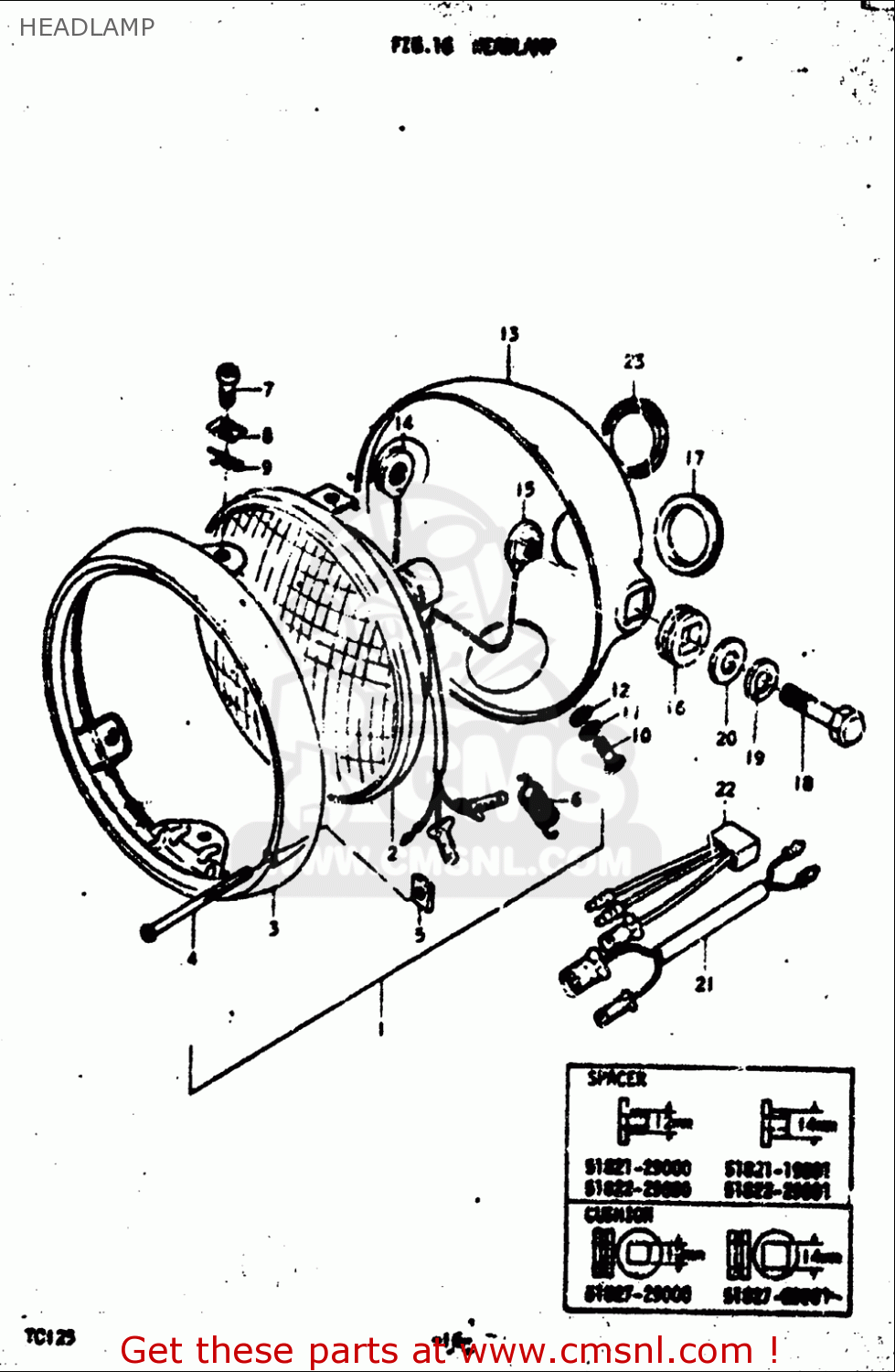 HEADLAMP TC125 1972 1973 1974 1975 (J) (K) (L) (M) USA (E03)