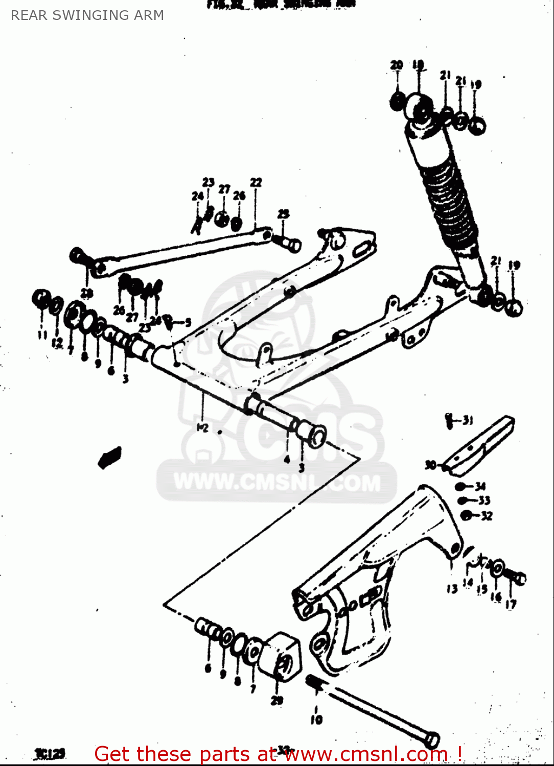 REAR SWINGING ARM TC125 1972 1973 1974 1975 (J) (K) (L) (M) USA (E03)