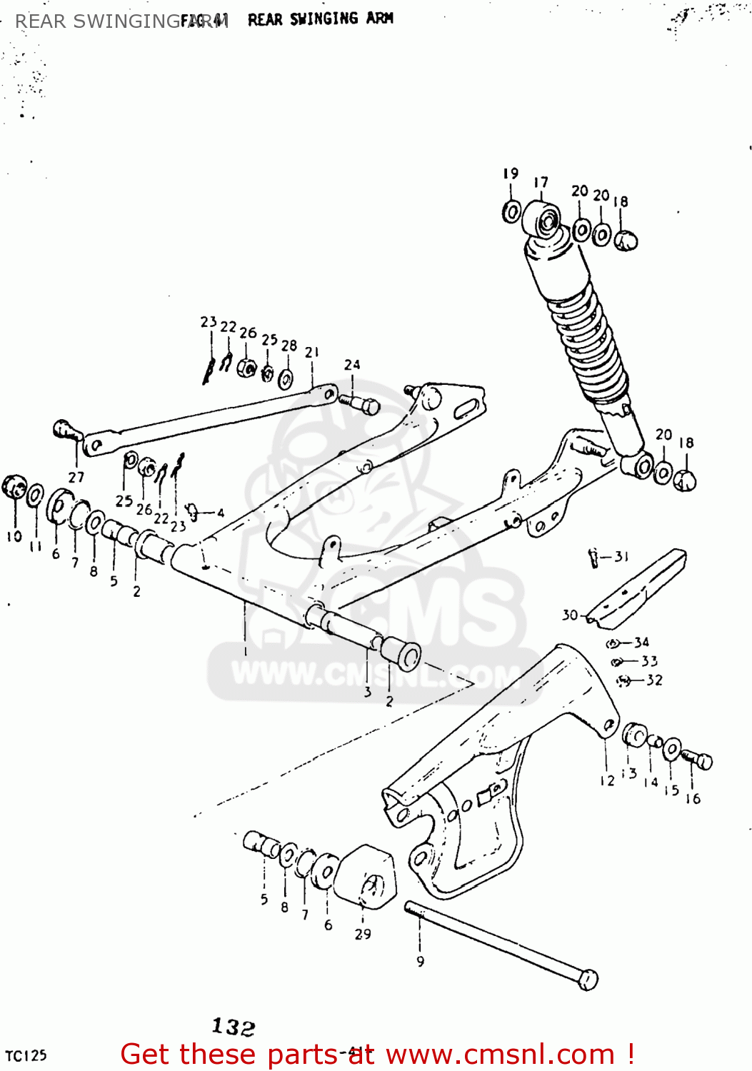 REAR SWINGING ARM TC125 1976 (A) USA (E03)