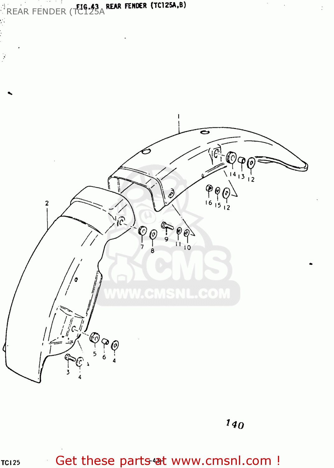 Suzuki TC125 1977 (B) USA (E03) REAR FENDER (TC125A - buy original REAR ...