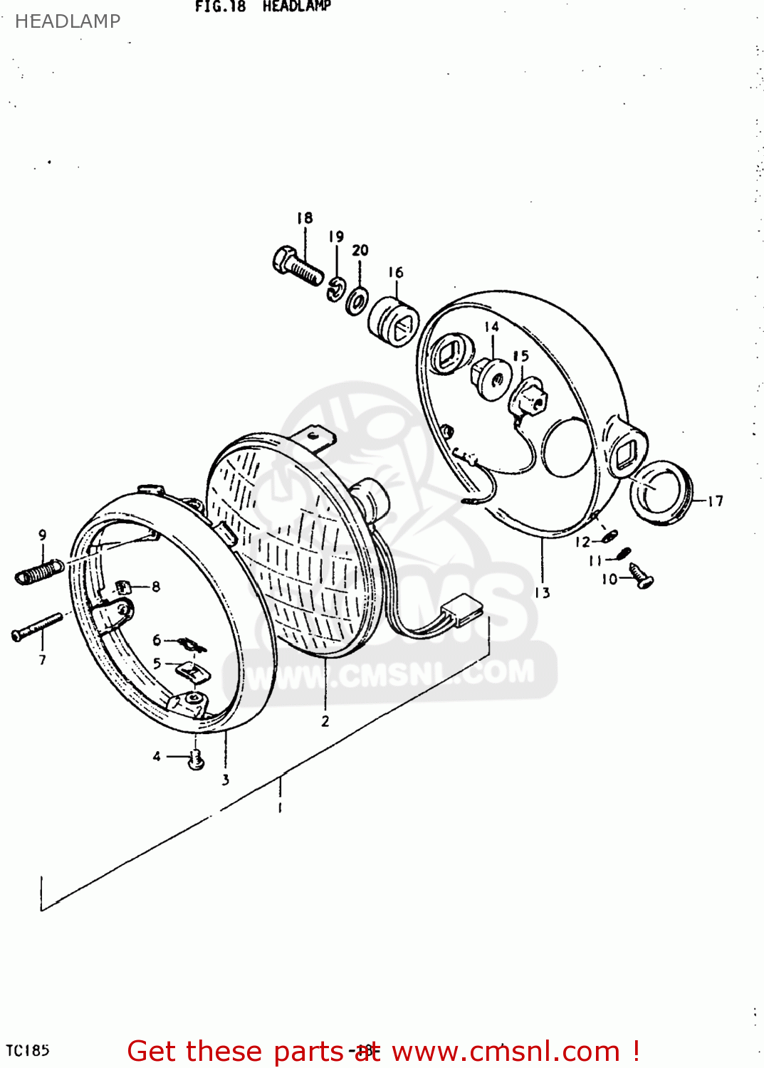 HEADLAMP TC185 1975 (M) USA (E03)