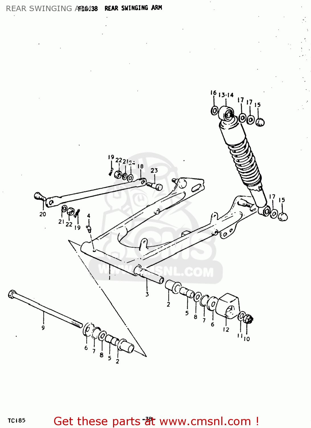 REAR SWINGING ARM TC185 1975 (M) USA (E03)