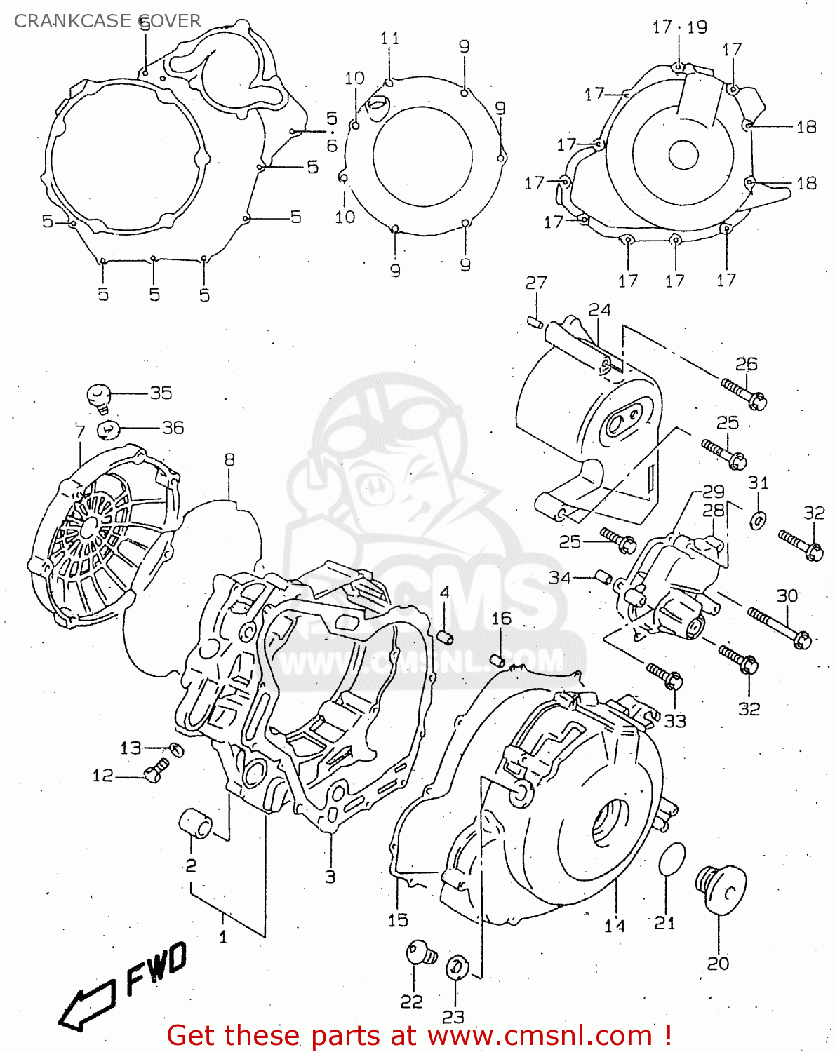 CRANKCASE COVER TL1000R 1998 (W) (E02 E04 E18 E22 E24 E25 E34)