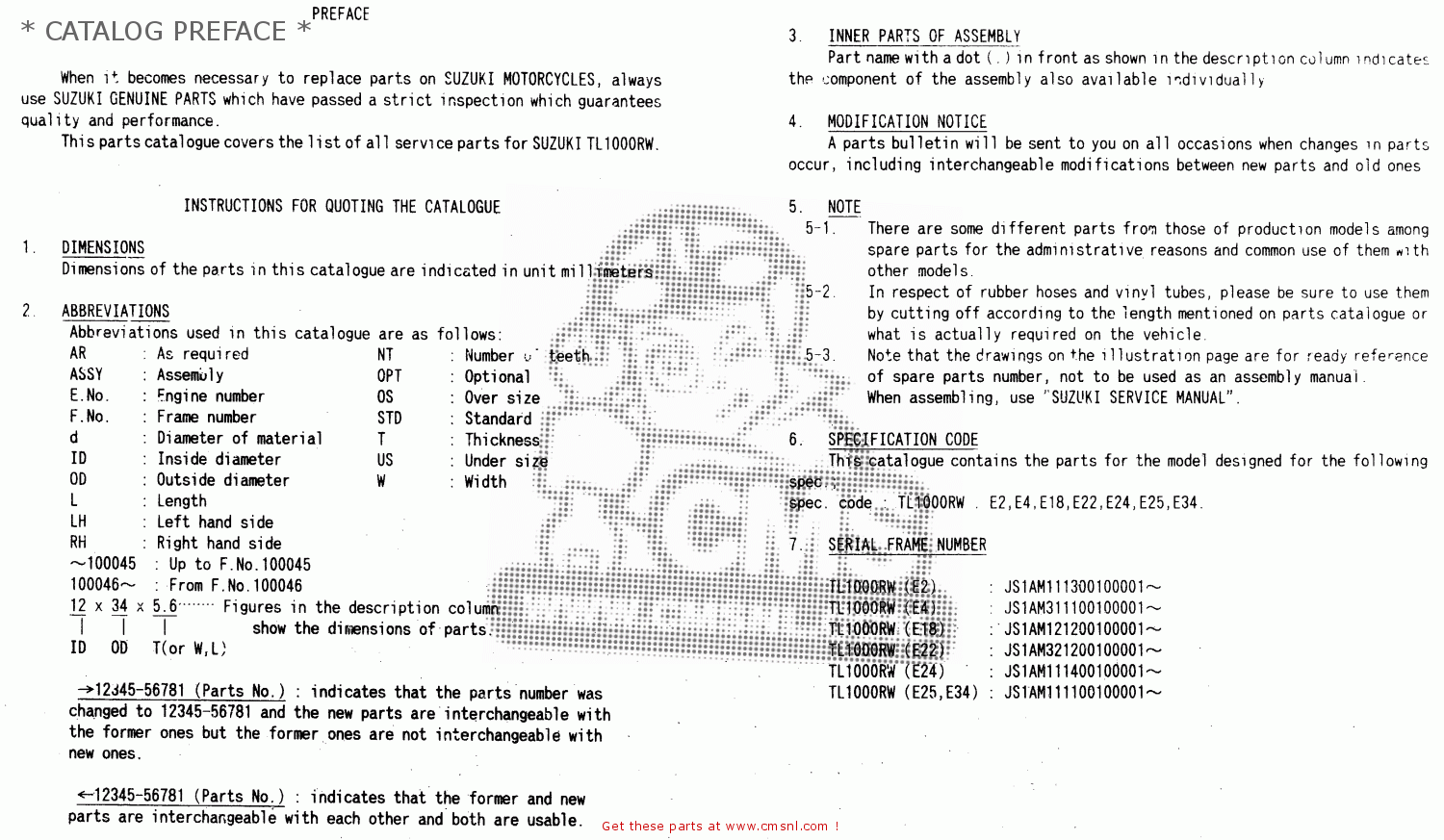 * CATALOG PREFACE * TL1000R 1998 (W) (E02 E04 E18 E22 E24 E25 E34)