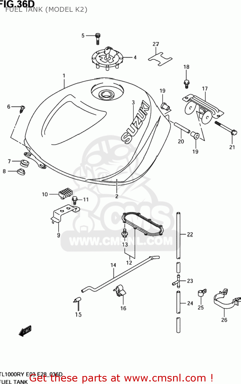 FUEL TANK (MODEL K2) TL1000R 1998 (W) USA (E03)