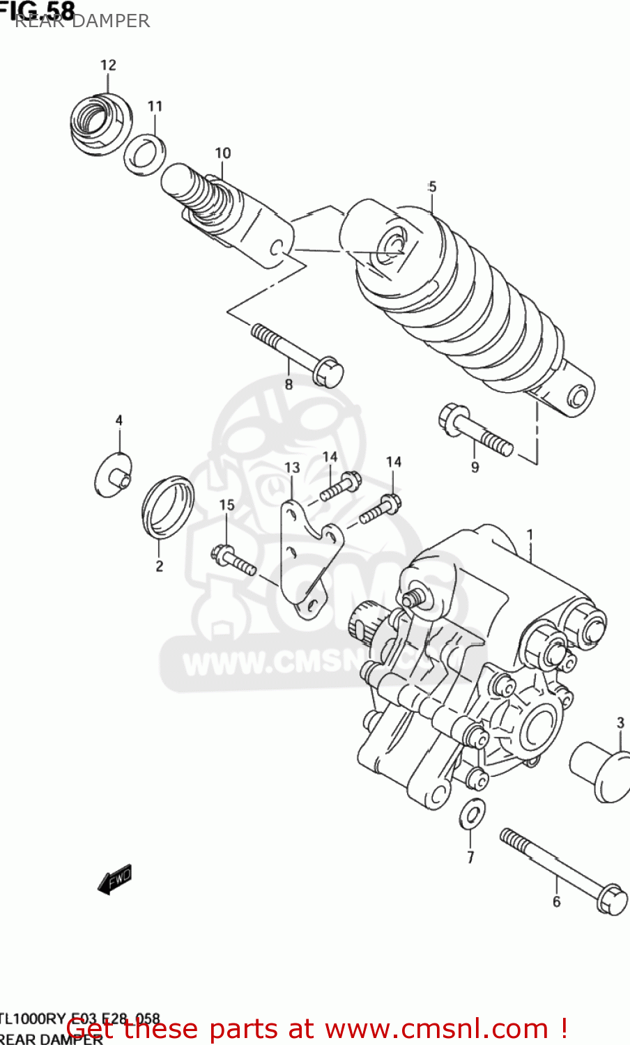 REAR DAMPER TL1000R 1998 (W) USA (E03)