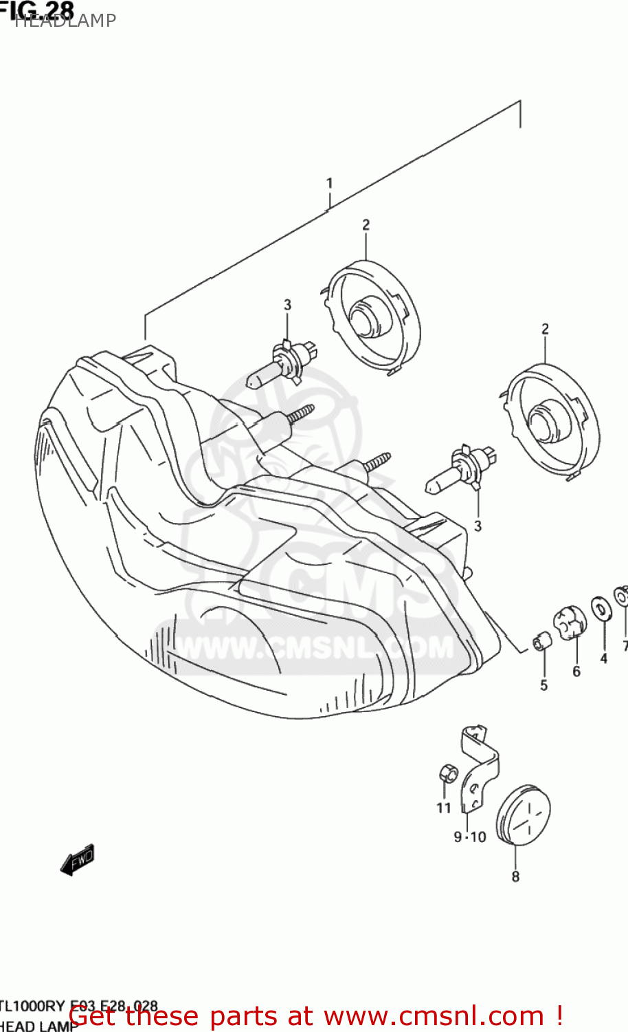 HEADLAMP TL1000R 1999 (X) USA (E03)