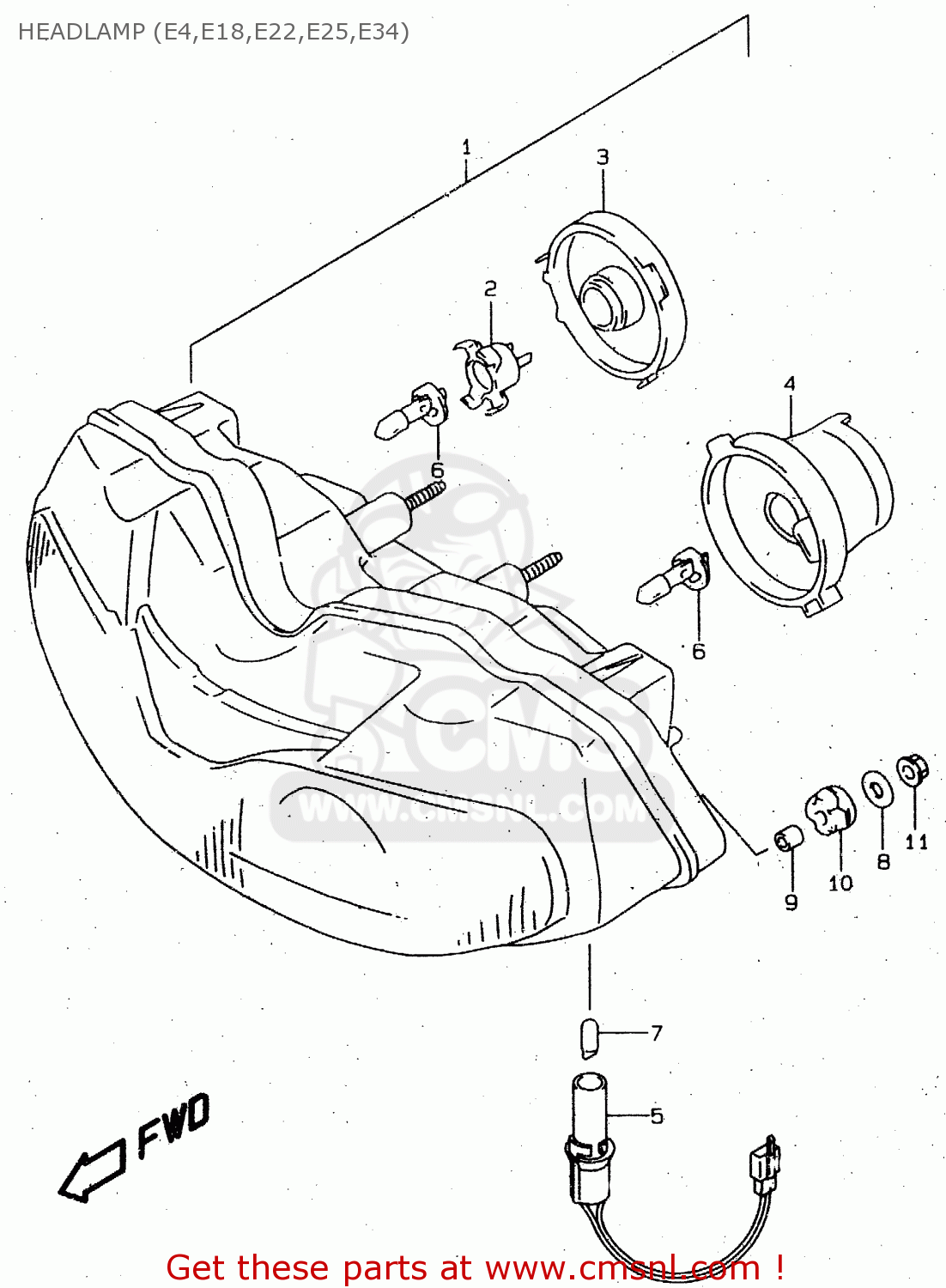 HEADLAMP (E4,E18,E22,E25,E34) TL1000R 1999 (X)