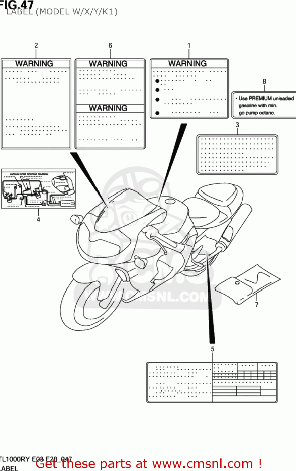 LABEL (MODEL W/X/Y/K1) TL1000R 2001 (K1) USA (E03)