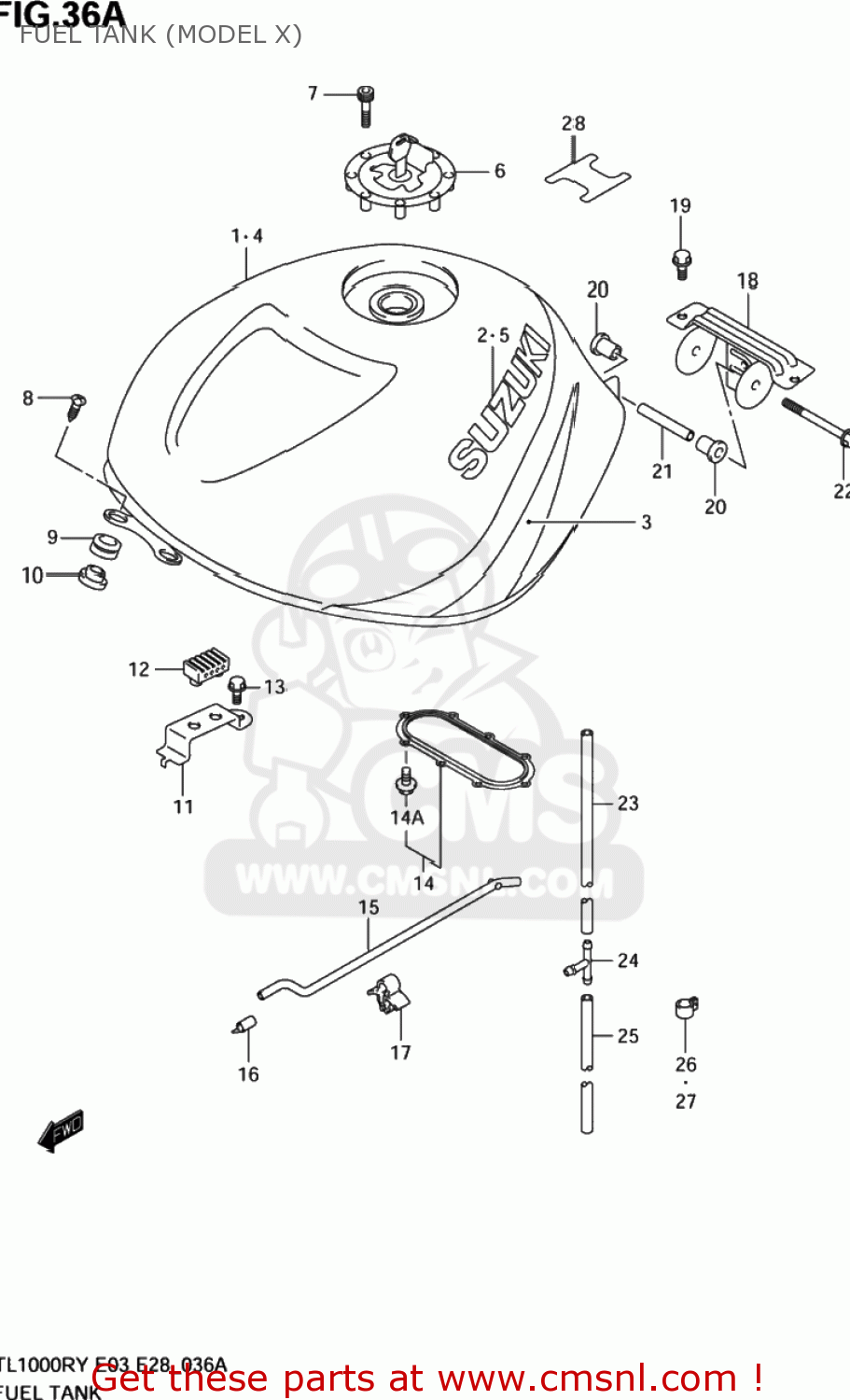 FUEL TANK (MODEL X) TL1000R 2002 (K2) USA (E03)