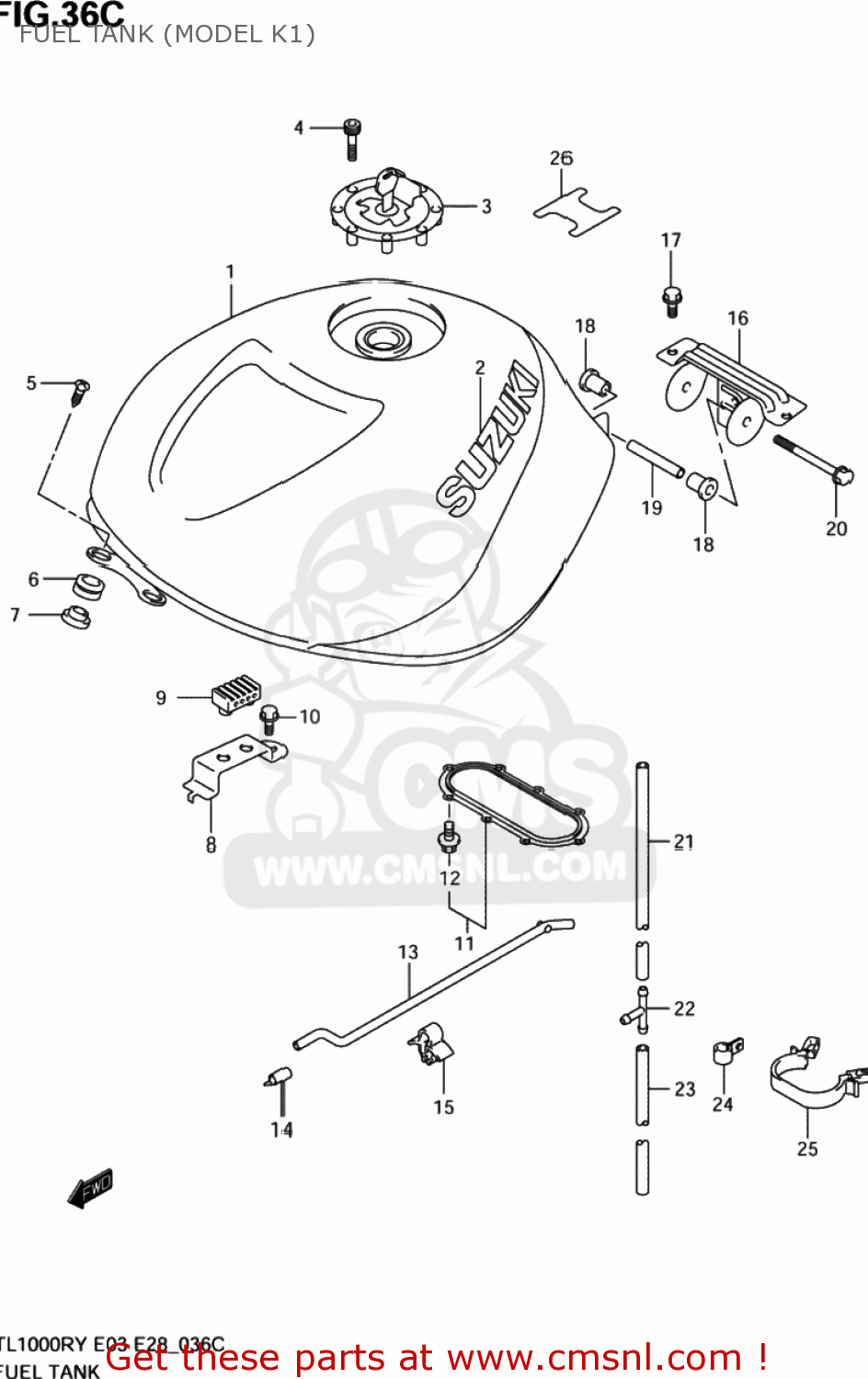 FUEL TANK (MODEL K1) TL1000R 2003 (K3) USA (E03)