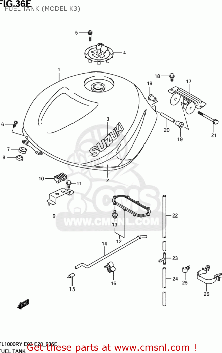 FUEL TANK (MODEL K3) TL1000R 2003 (K3) USA (E03)