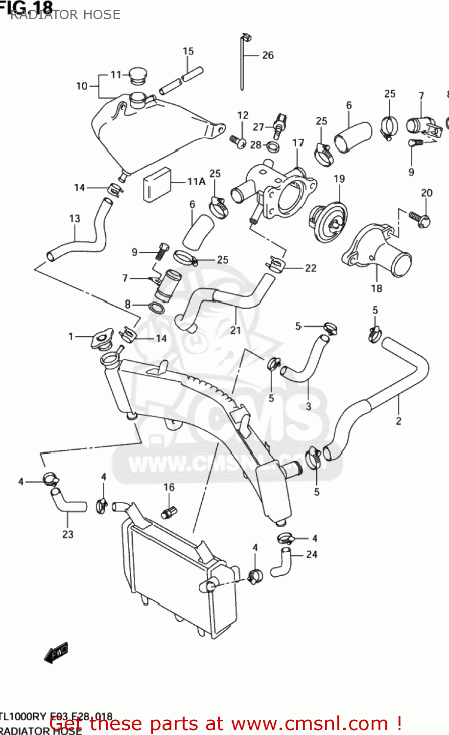 RADIATOR HOSE TL1000R 2003 (K3) USA (E03)