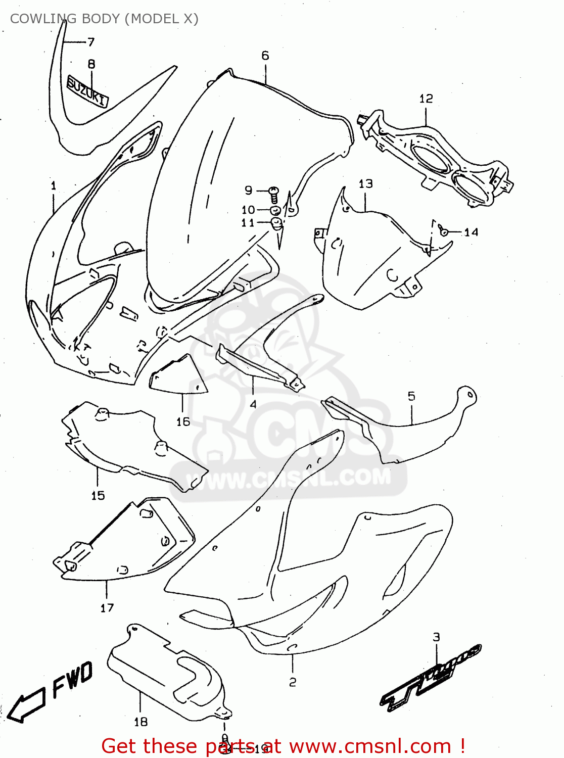 COWLING BODY (MODEL X) TL1000S 1997 (V) (E02 E04 E18 E22 E24 E25 E34 E39) / P37