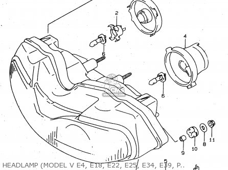 HEADLAMP (MODEL V E4, E18, E22, E25, E34, E39, P37) - TL1000S 1997 (V) (E02 E04 E18 E22 E24 E25 E34 E39) / P37