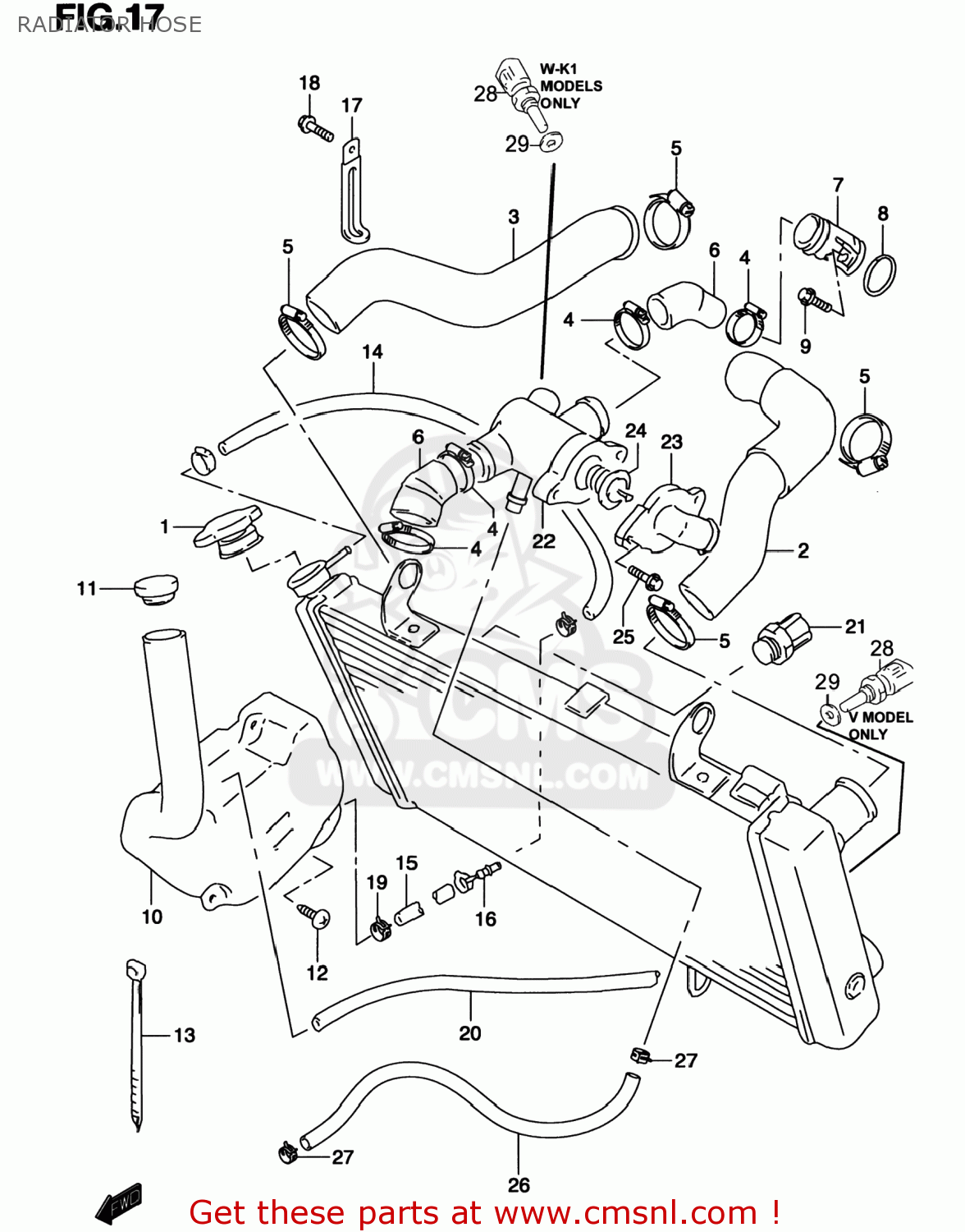 RADIATOR HOSE TL1000S 1997 (V) USA (E03)
