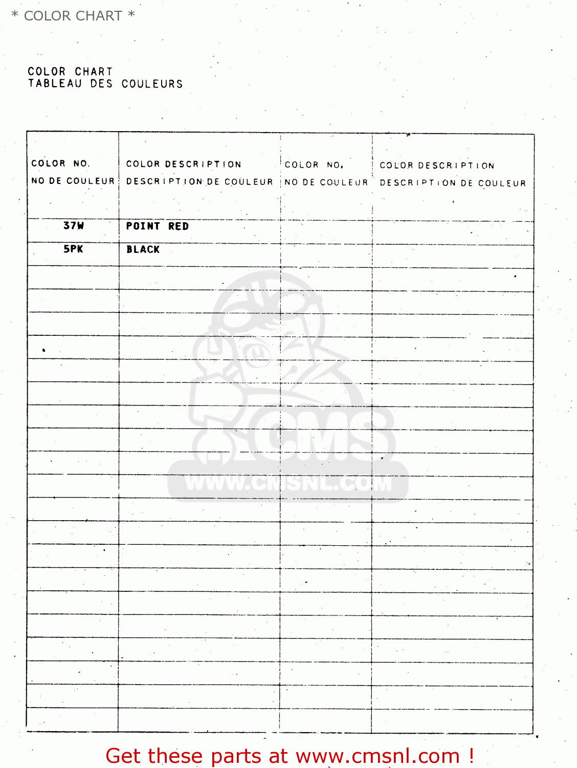 * COLOR CHART * TL1000S 1998 (W) (E02 E04 E18 E22 E24 E25 E34)