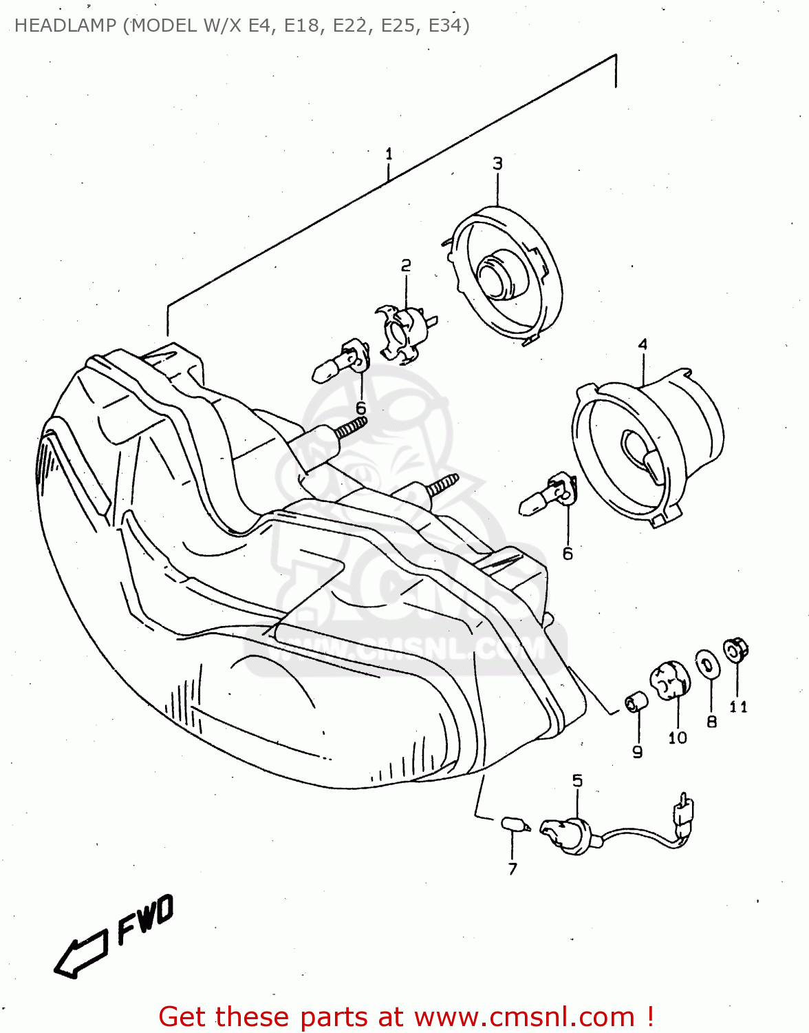 HEADLAMP (MODEL W/X E4, E18, E22, E25, E34) TL1000S 1998 (W) (E02 E04 E18 E22 E24 E25 E34)