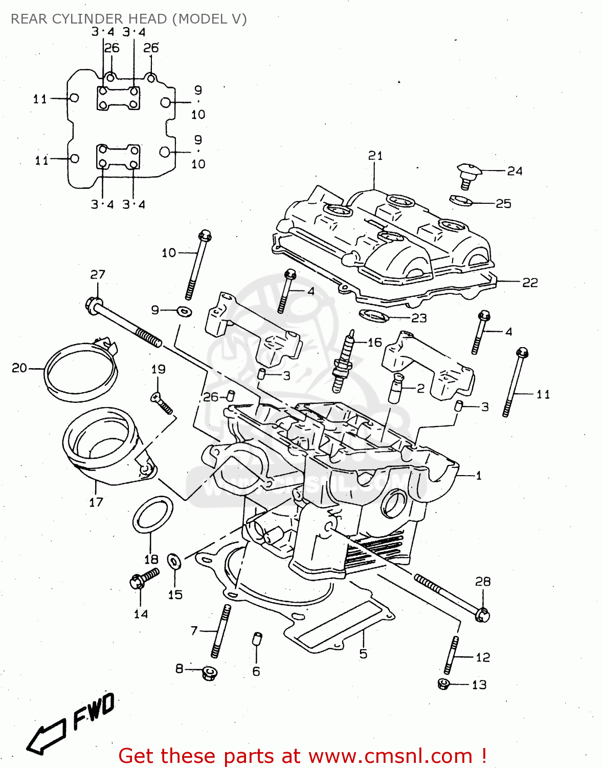 REAR CYLINDER HEAD (MODEL V) TL1000S 1998 (W) (E02 E04 E18 E22 E24 E25 E34)