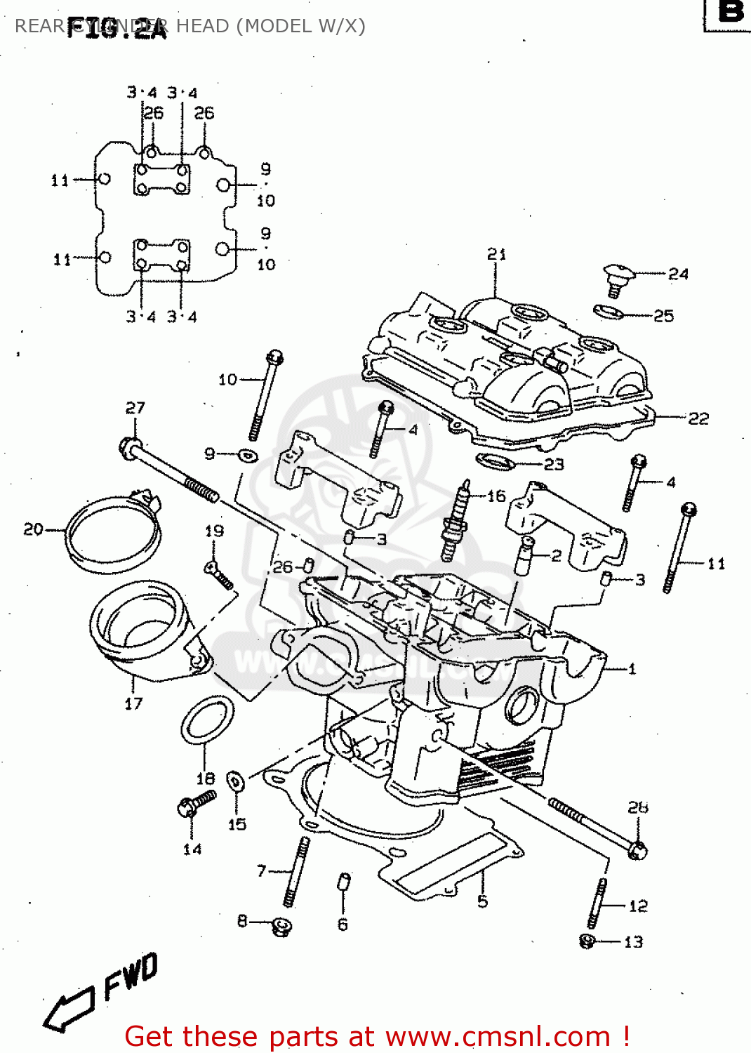 REAR CYLINDER HEAD (MODEL W/X) TL1000S 1998 (W) (E02 E04 E18 E22 E24 E25 E34)