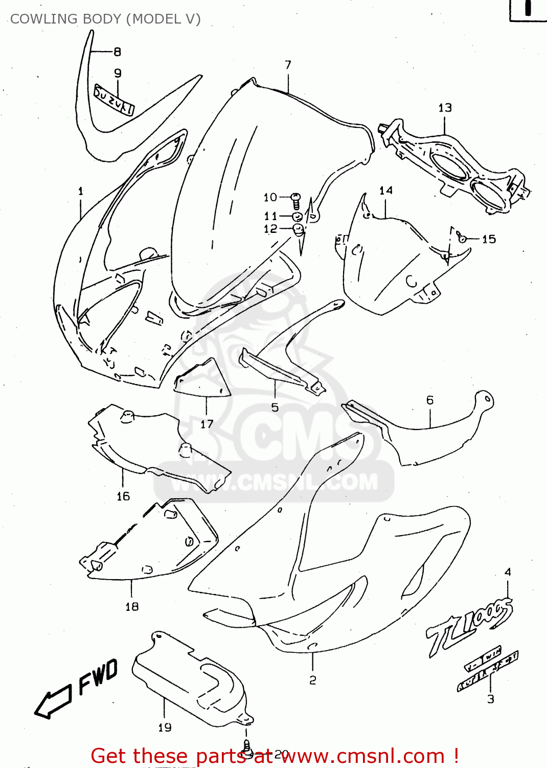 COWLING BODY (MODEL V) TL1000S 1998 (W) (E02 E04 E18 E22 E24 E25 E34)
