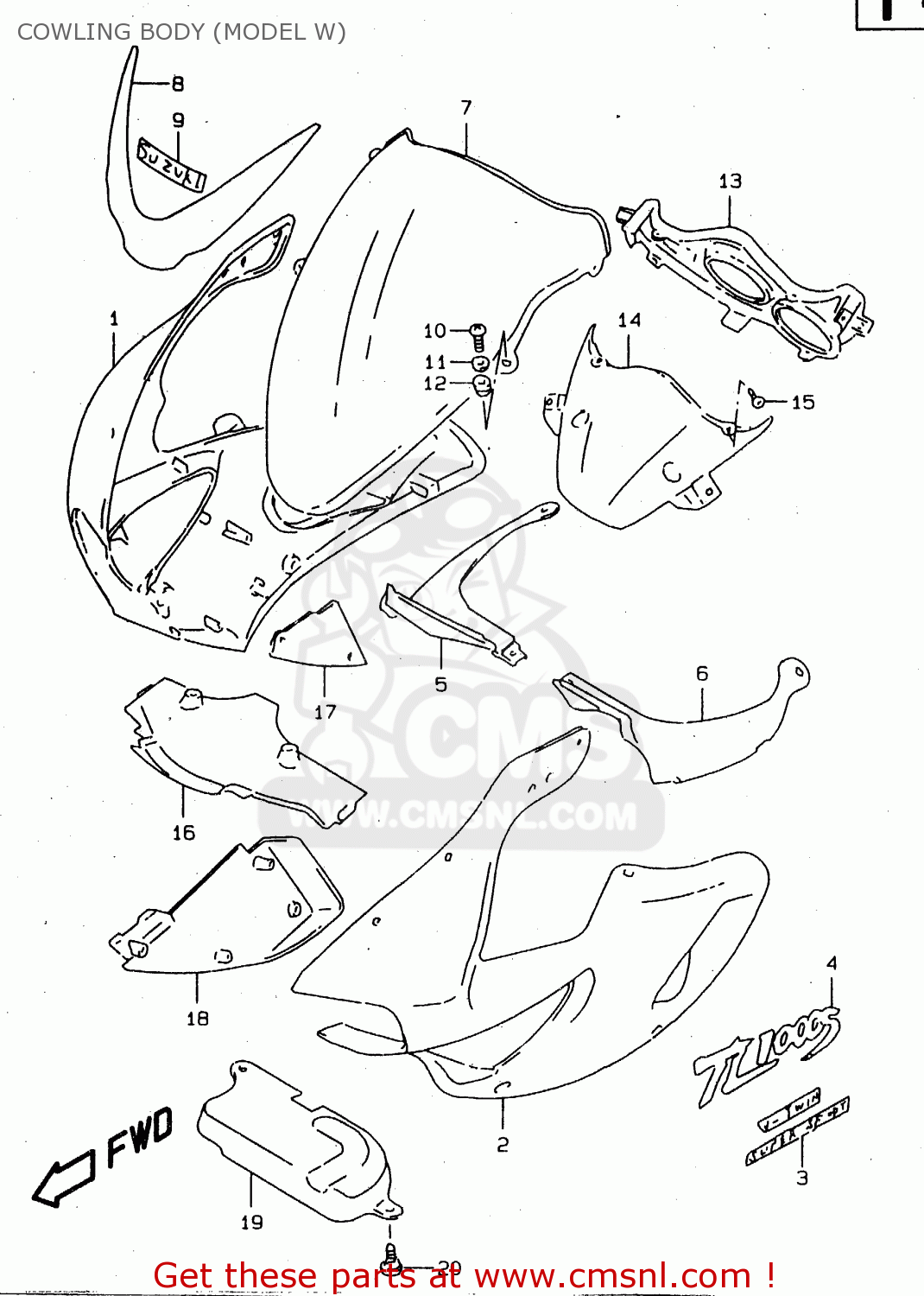COWLING BODY (MODEL W) TL1000S 1998 (W) (E02 E04 E18 E22 E24 E25 E34)