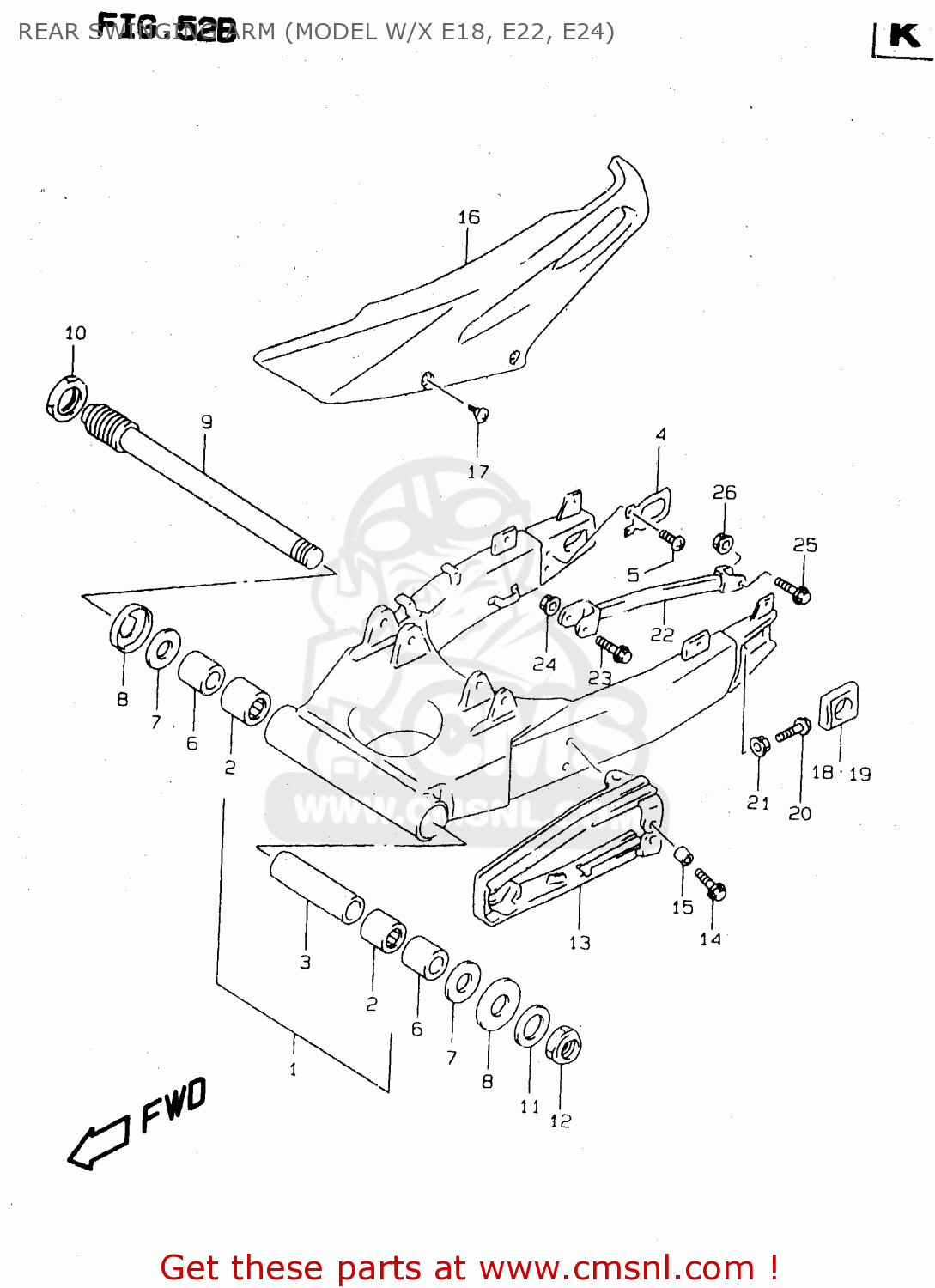 REAR SWINGING ARM (MODEL W/X E18, E22, E24) TL1000S 1998 (W) (E02 E04 E18 E22 E24 E25 E34)