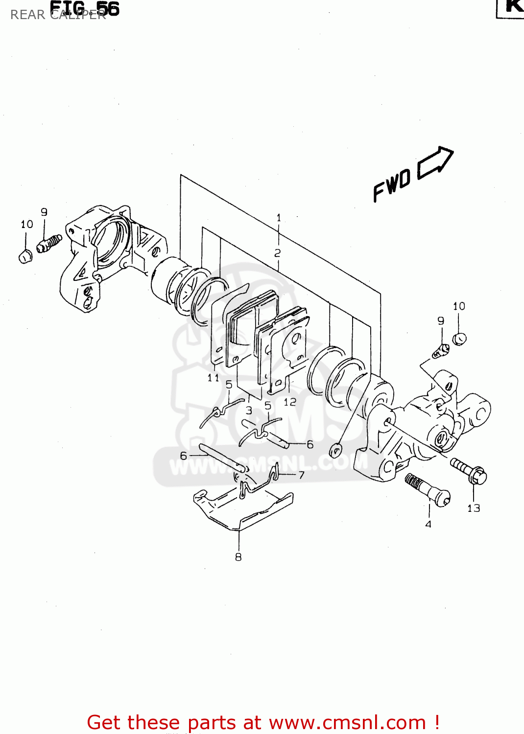 REAR CALIPER TL1000S 1998 (W) (E02 E04 E18 E22 E24 E25 E34)