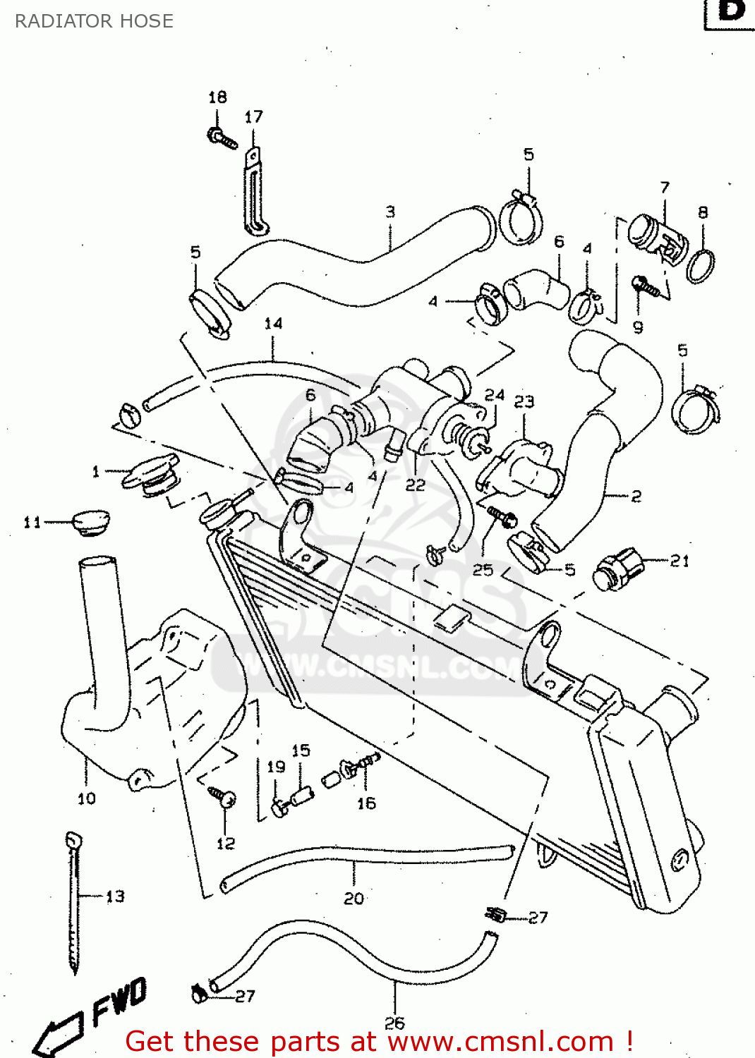 RADIATOR HOSE TL1000S 1999 (X) (E02 E04 E18 E22 E24 E25 E34)