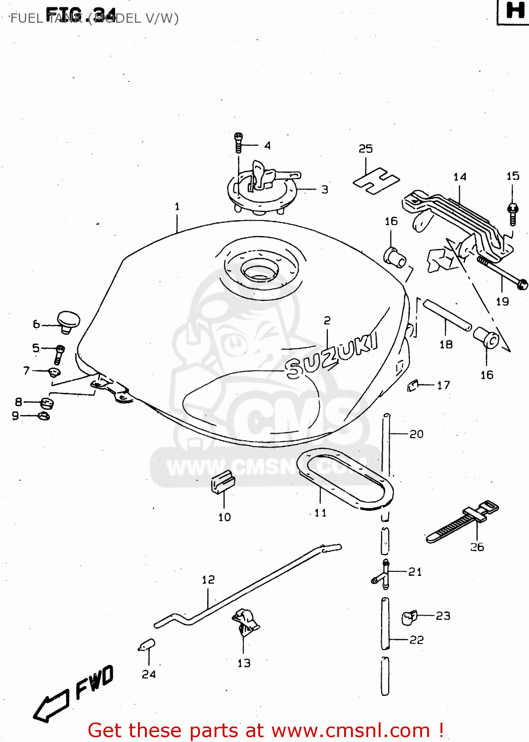 FUEL TANK (MODEL V/W) TL1000S 1999 (X) (E02 E04 E18 E22 E24 E25 E34)