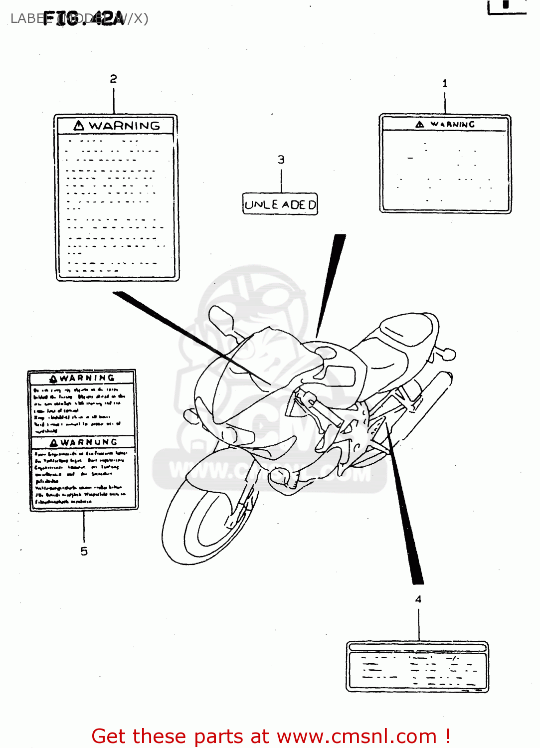 LABEL (MODEL W/X) TL1000S 1999 (X) (E02 E04 E18 E22 E24 E25 E34)