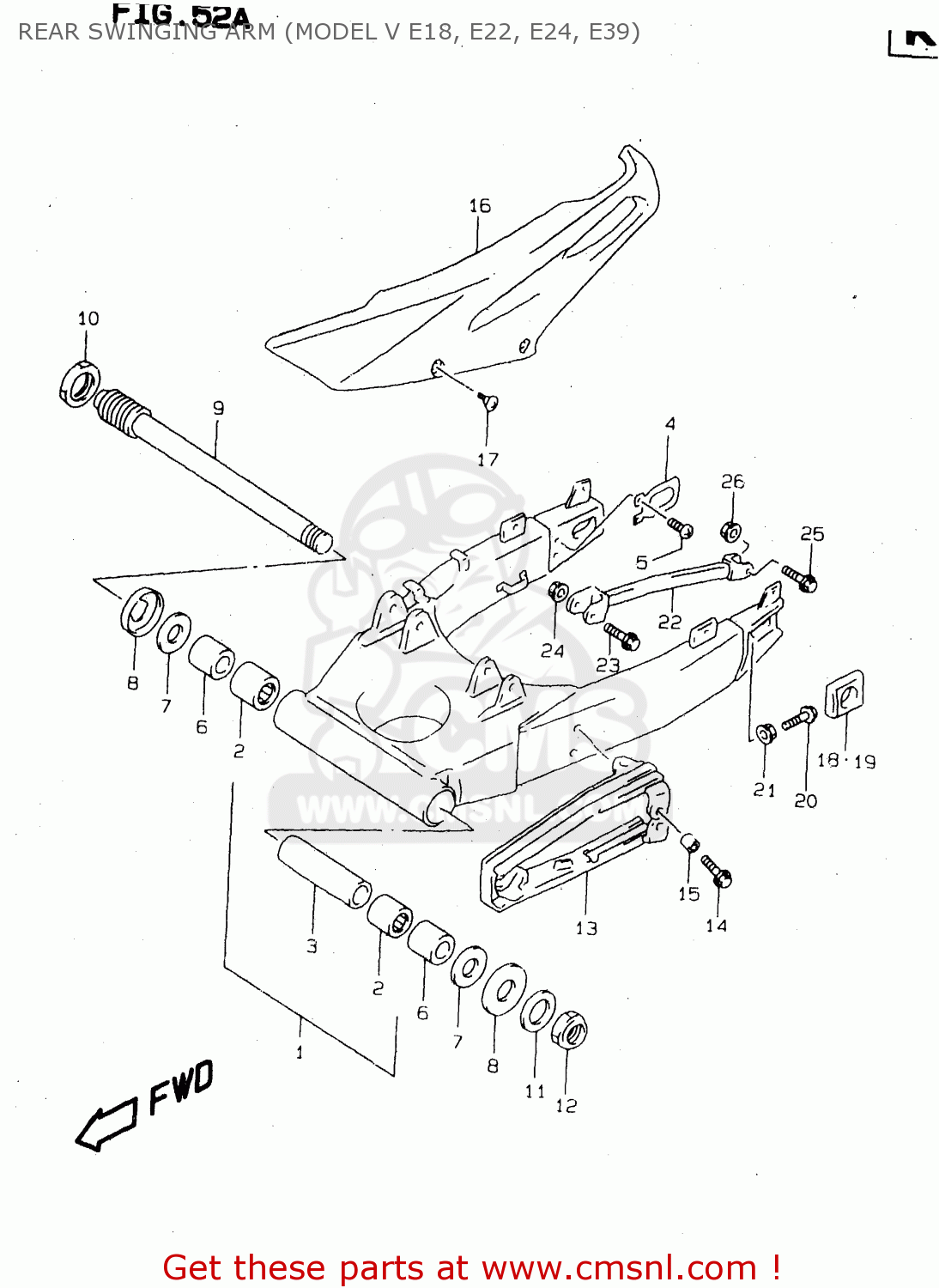 REAR SWINGING ARM (MODEL V E18, E22, E24, E39) TL1000S 1999 (X) (E02 E04 E18 E22 E24 E25 E34)