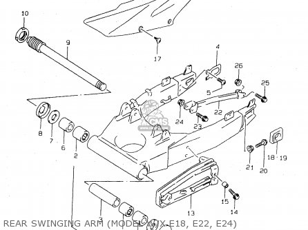 REAR SWINGING ARM (MODEL W/X E18, E22, E24) - TL1000S 1999 (X) (E02 E04 E18 E22 E24 E25 E34)