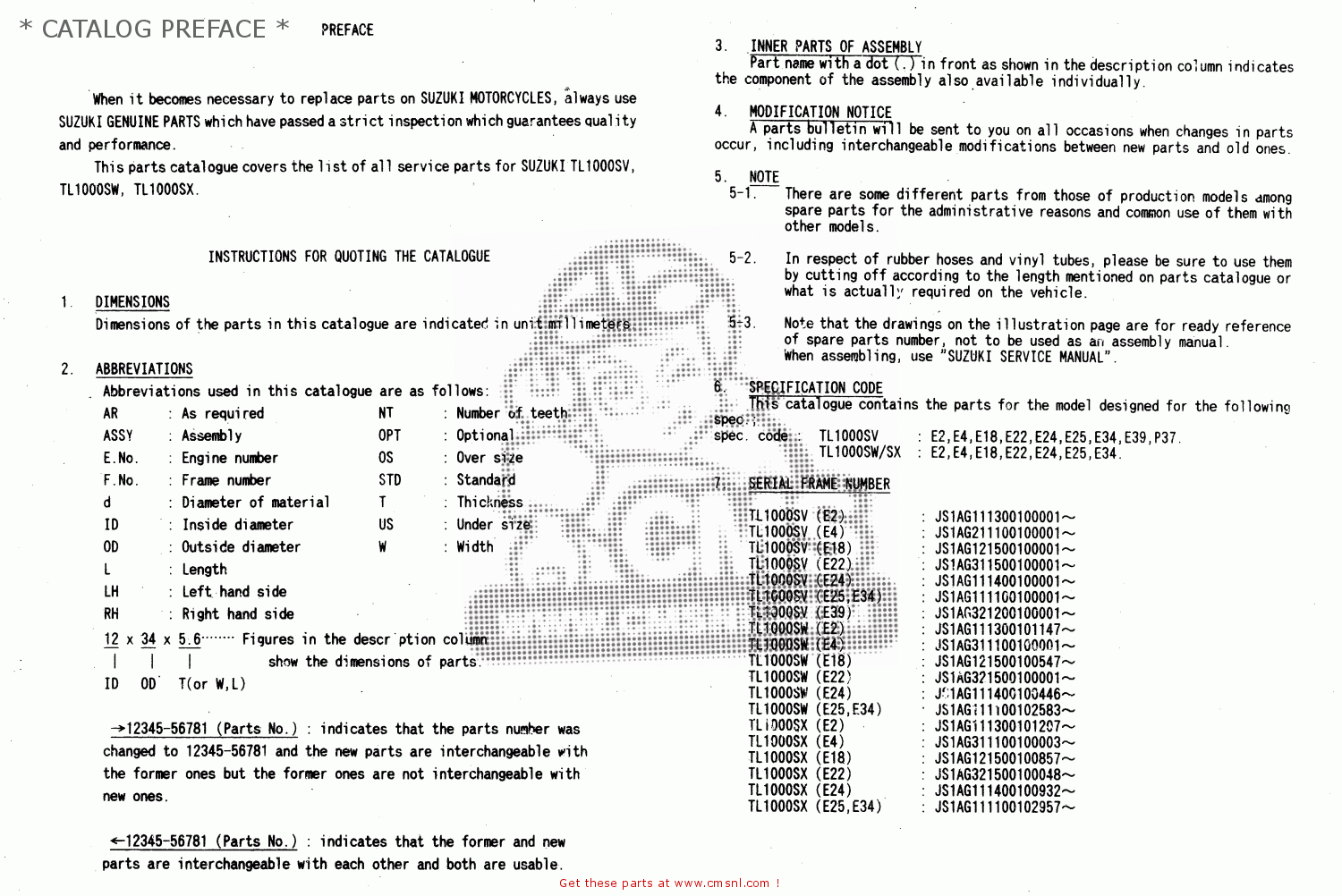 * CATALOG PREFACE * TL1000S 2000 (Y)