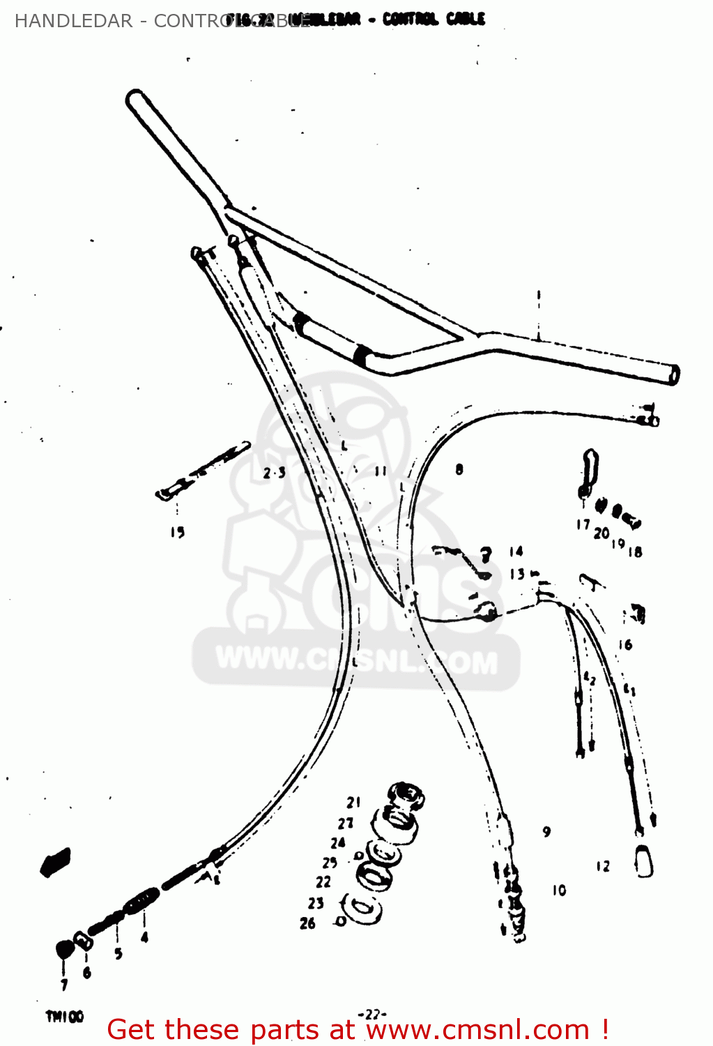 HANDLEDAR - CONTROL CABLE TM100 1974 (L) USA (E03)