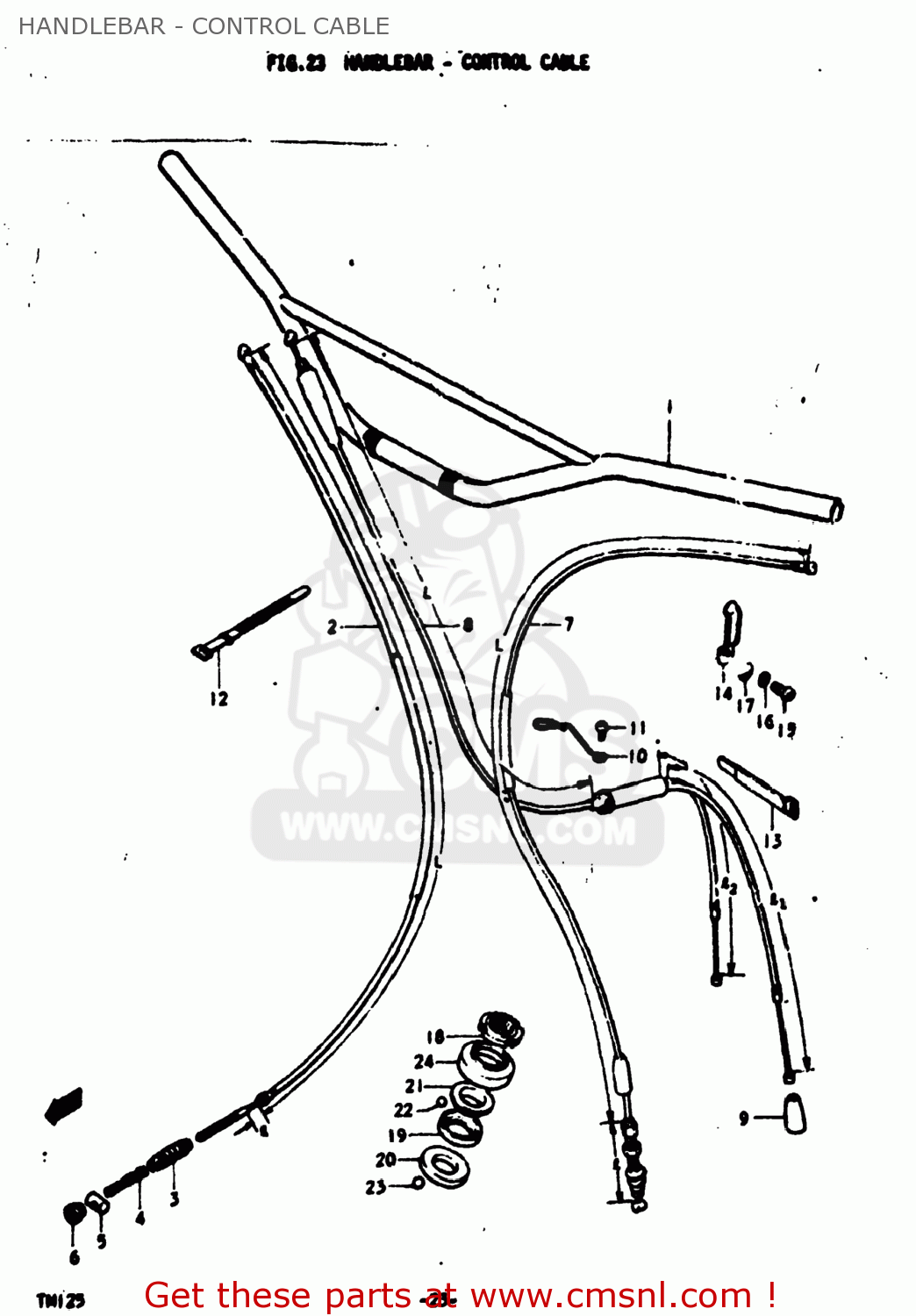 HANDLEBAR - CONTROL CABLE TM125 1973 (K) USA (E03)