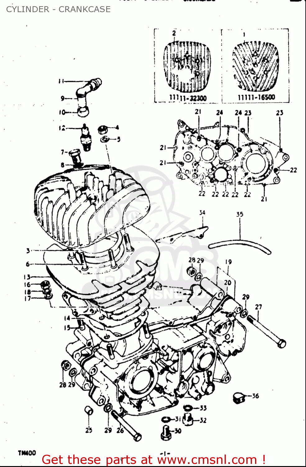 CYLINDER - CRANKCASE TM400 1971 1972 1973 1974 1975 (R) (J) (K) (L) (M) USA (E03)