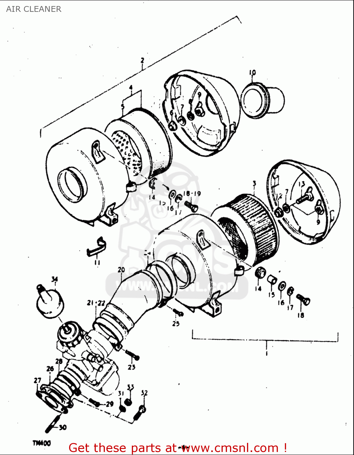 AIR CLEANER TM400 1971 1972 1973 1974 1975 (R) (J) (K) (L) (M) USA (E03)