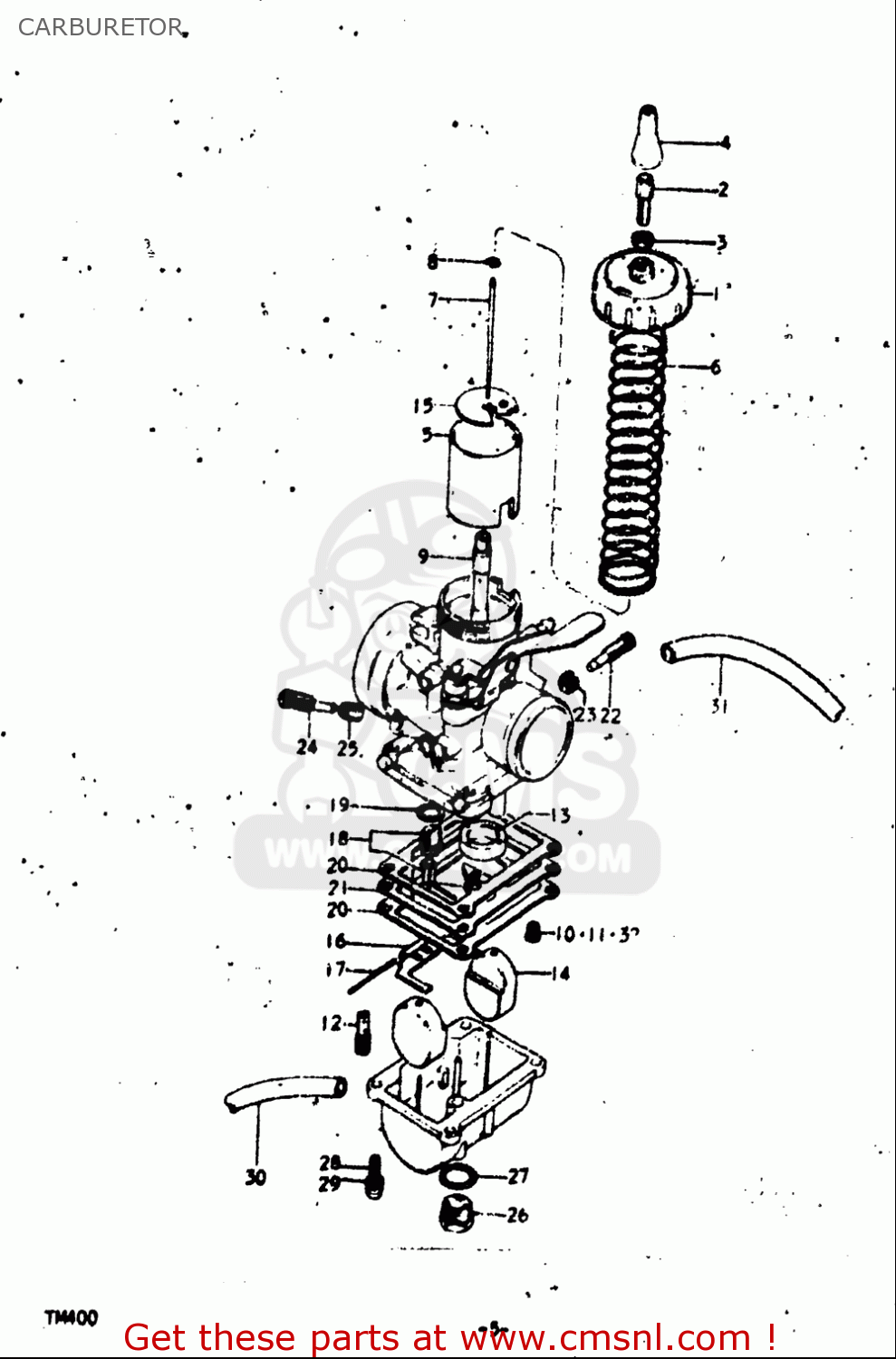 CARBURETOR TM400 1971 1972 1973 1974 1975 (R) (J) (K) (L) (M) USA (E03)